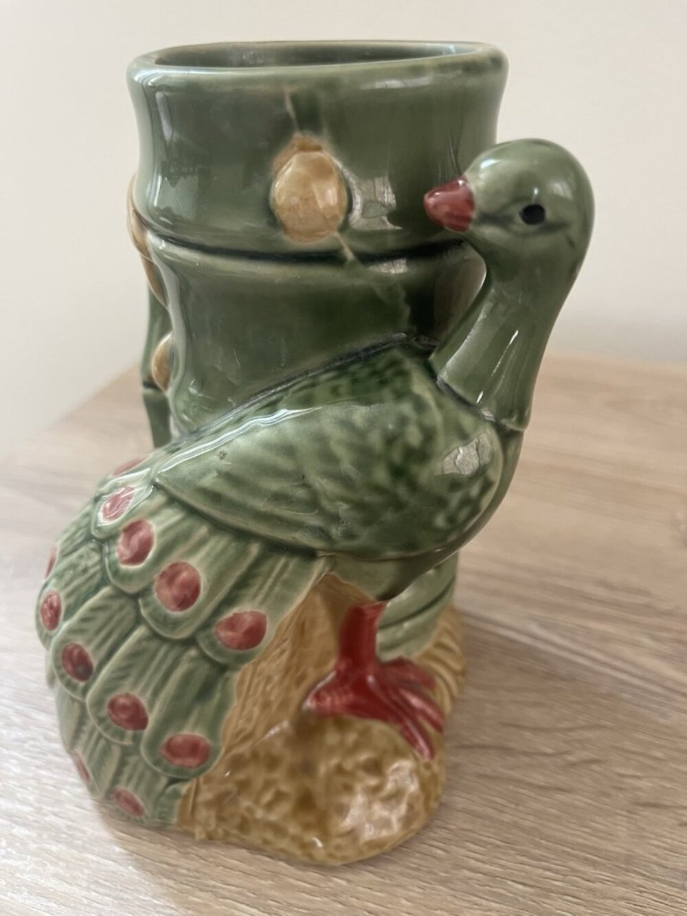 Vintage Tiki Mid Century Japanese Peacock Bamboo Planter Vase Ceramic 1950s  60s - Picture 2 of 13